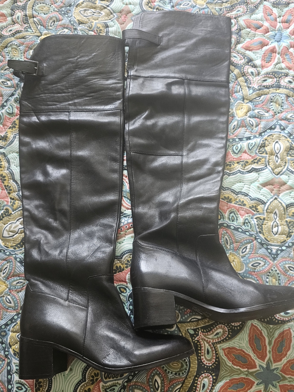 Aldo Black Leather Over-the-Knee Block Heel Boots with Buckle Strap